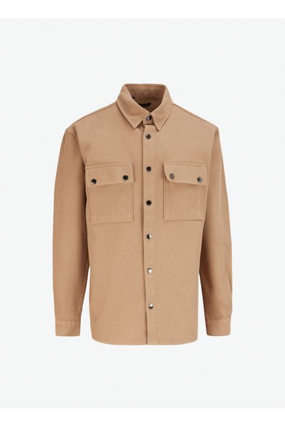 Camel Hair Men's Relaxed Fit Shirt Jacket F4Wm-Gml 2428