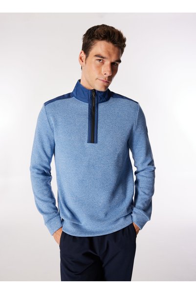 Blue Men's Stand Collar Basic Fit Sweatshirt D4Wm-Swt3311