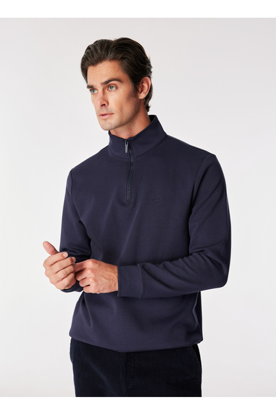 Bato Collar Plain Navy Blue Men's Sweatshirt Fc4Wm-Swt 2233