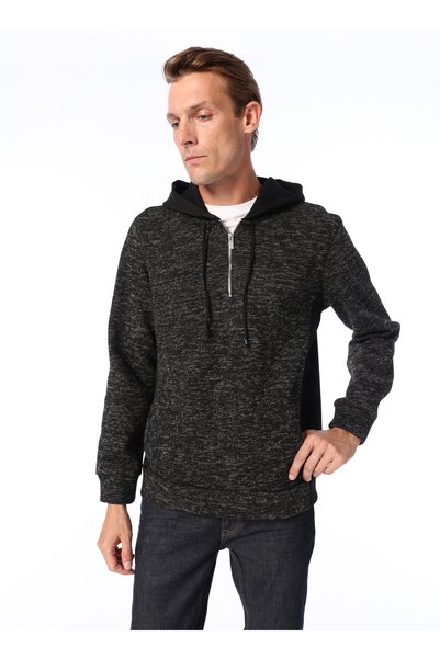 Black Men's Hooded Basic Sweatshirt F4Wm-Swt 2767