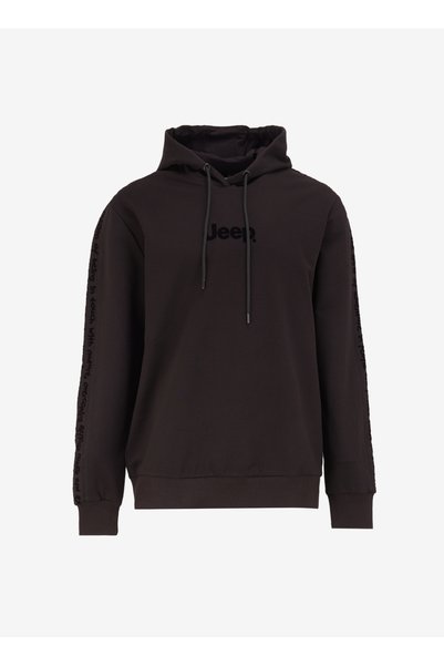 Hooded Collar Printed Black Men's Sweatshirt J4Wm-Swt7314