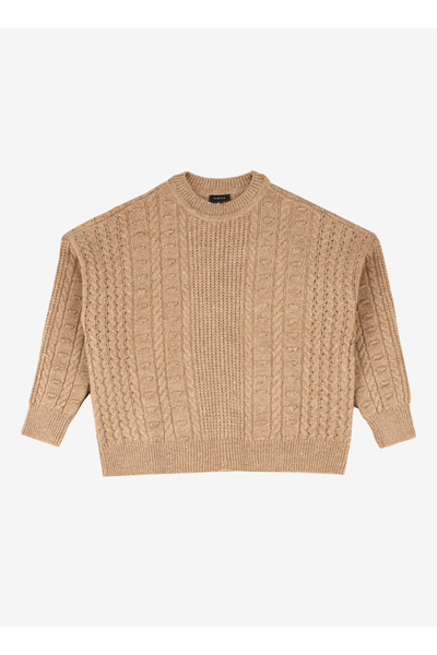 Camel Hair Crew Neck Knit Women's Sweater Fc4Wl-Kzk0832