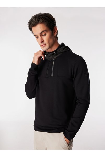 Black Men's Hooded Basic Printed Sweatshirt F4Wm-Swt 2758