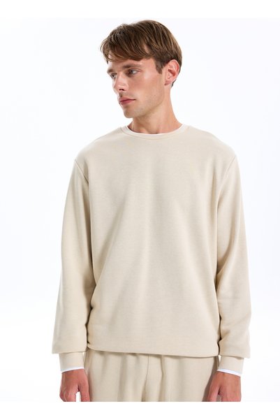 Beige Men's Crew Neck Relaxed Sweatshirt J4Wm-Swt7355