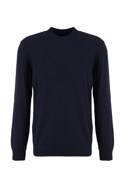 Navy Blue Men's Wool Blend Sweater F4Wm-Kzk 2848