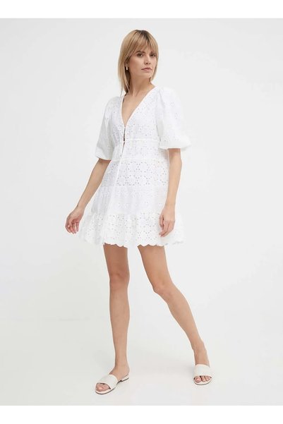 V-Neck Solid White Long Women Dress Pl 953475