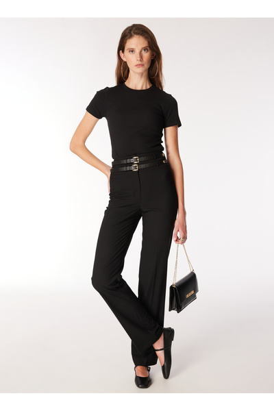 High Waist Loose Cut Black Women's Pants F4Wl-Pnt0700