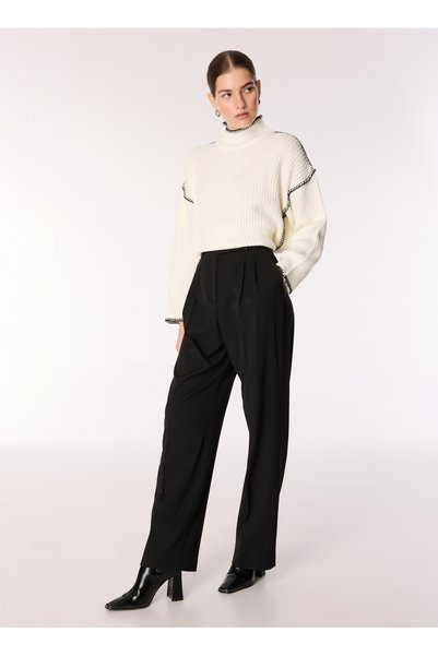 Black Women's Loose Fit Pants F4Wl-Pnt0269