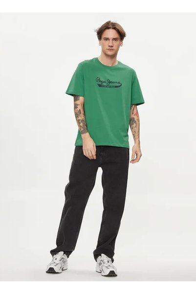 Crew Neck Printed Dark Green Men's T-Shirt Pm509390 654 Claude