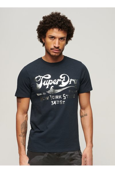 Crew Neck Printed Navy Blue Men's T-Shirt M1011901Ajwv_Metallic Workwear Grap