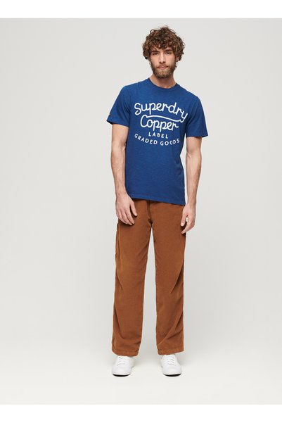 Crew Neck Printed Dark Blue Men's T-Shirt M1011905A2Am_Copper Label Script Te
