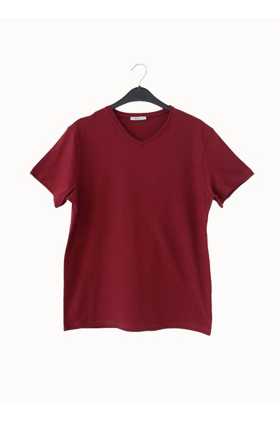 V-Neck Claret Red Men's T-Shirt Dzn8620