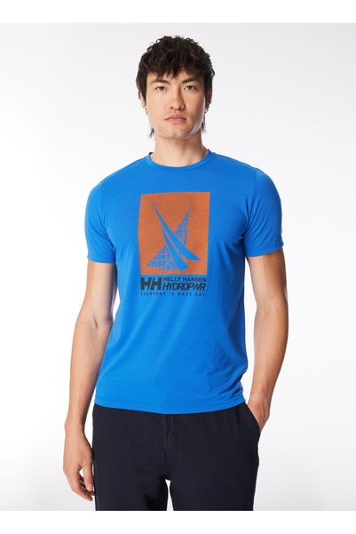 Cobalt Blue Men's Bicycle Collar Regular Fit Printed T-Shirt Hha.34419_H Race Graphic