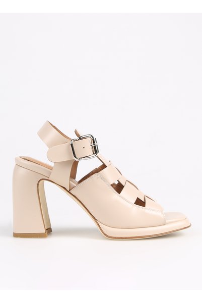 Beige Women's Leather High-Heeled Sandals 9503
