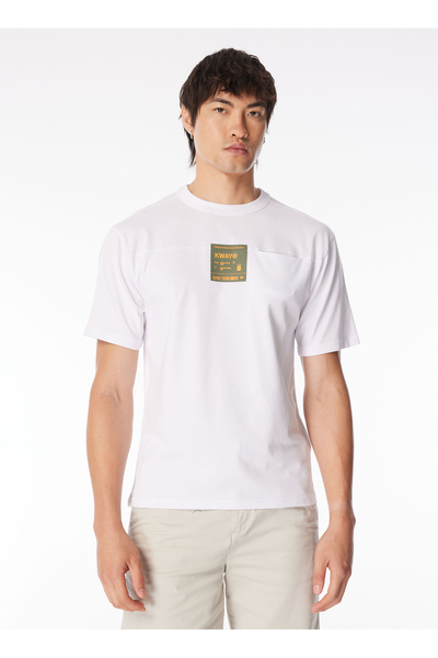 Crew Neck White Melange Men's T-Shirt K5127Fw_Fantome Print - Pocket