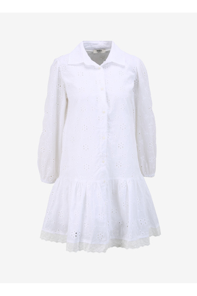 Shirt Collar Patterned White Above Knee Women Dress Spbf4Sl-Elb5539