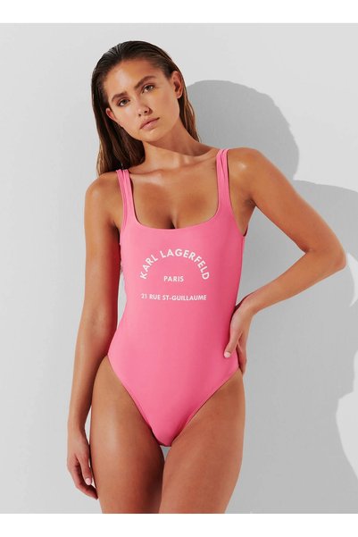 Pink Women's Square Neck Standard Fit Printed Swimsuit 240W2274