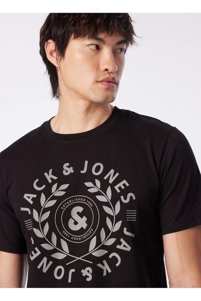 Round Neck Black Men's T-Shirt Jorjames Ss Tee Exc