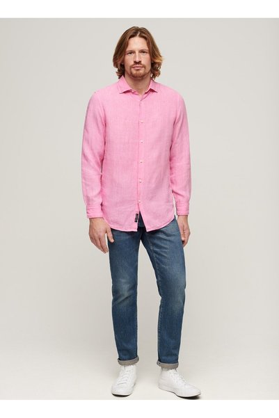Regular Pink Plain Men's Shirt m 4010607 Atzj_Studios Casual Linen L