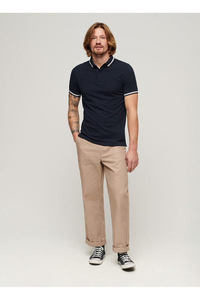 Plain Navy Blue Men's Polo T-Shirt M1110387A98T_Sportswear Relaxed Tip