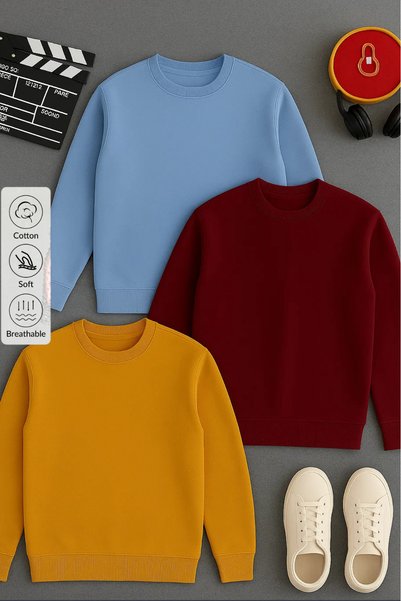 Men's Basic Long Sleeve Loose 3-Piece Sweatshirt