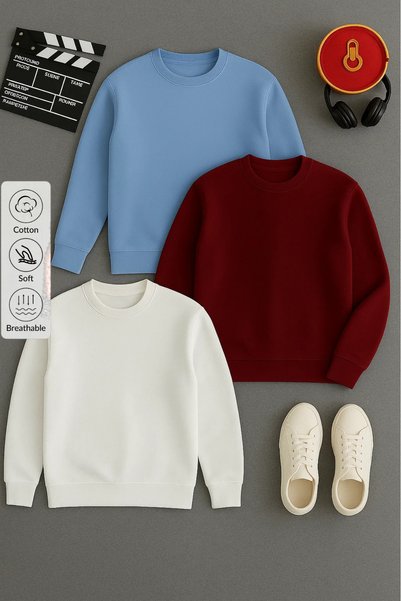 Men's Basic Long Sleeve Loose 3-Piece Sweatshirt