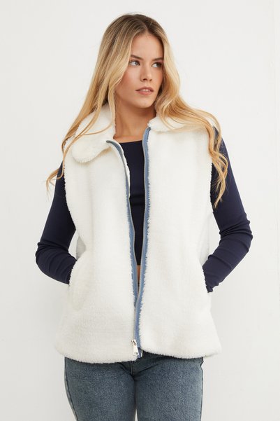 Polo Neck Zippered Plush Vest
