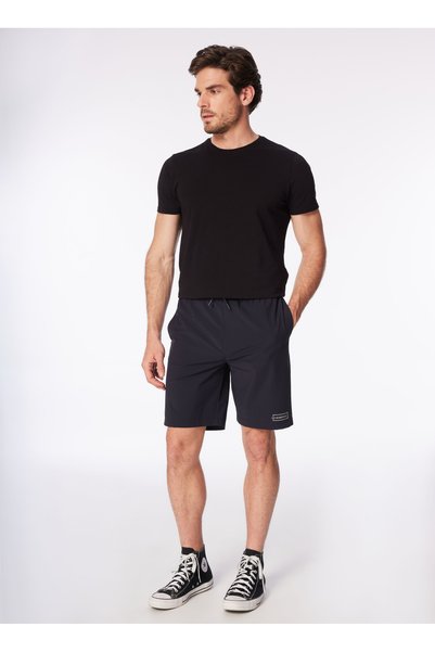 Navy Blue Men's Elastic Basic Water Repellent - Bi Strech Bermuda Shorts F4Sm-Sht 0114