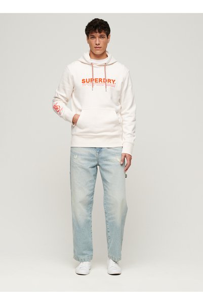 Hooded Collar White Men's Sweatshirt M2013524A1Kz_Utility Sport Logo Loo