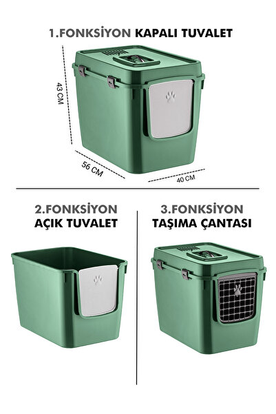PetGrow XXL премиум затворен тоалет за мачки со 3 функции и торба за носење 56 x 40 x 43 Cm