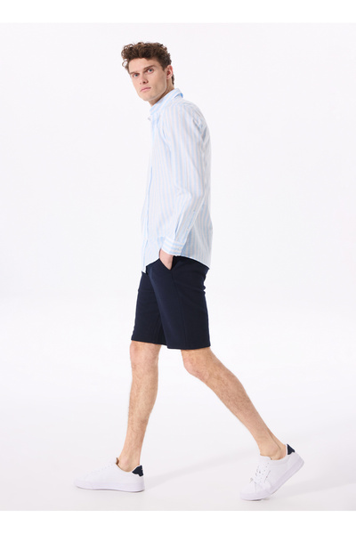 Tie-Waist Basic Navy Blue Men's Bermuda Shorts F4Sm-Sht-0757