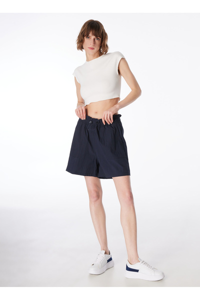 Elastic Waist Basic Navy Blue Women's Shorts F4Sl-Sht0108
