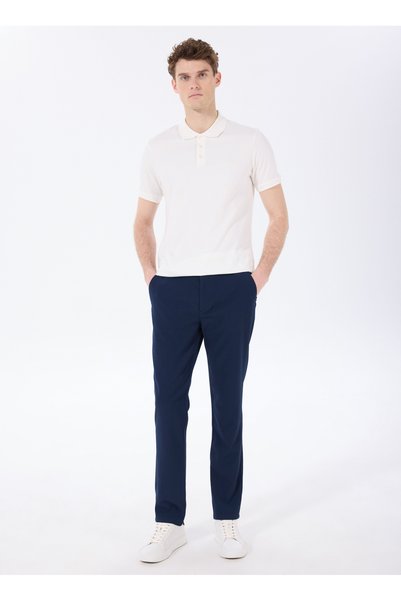 Navy Blue Men's Regular Leg Tied Basic Chino Trousers F4Sm-Pnt 0777