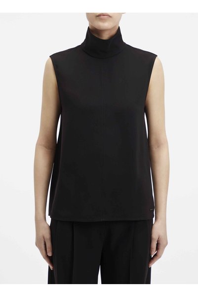 Turtleneck Solid Black Women's Blouse Structure Twll Ns Mock Neck Top