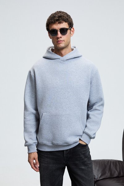Amos men's soft fabric 3 thread o Oversized k Hooded kangaroo pocket grimelange sweatshirt