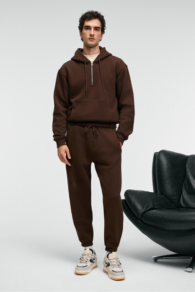 Ansel men's elastic tight leg three pocket soft organic cotton bitter coffee sweatpants