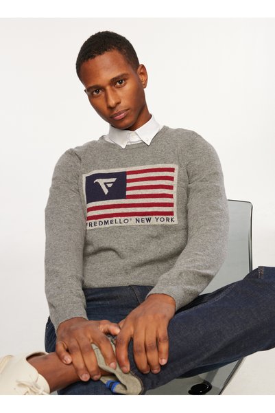 Crew Neck Gray Melange Men's Sweatshirt Fm23W23Mg