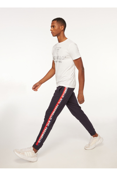 Elastic Waist Slim Fit Navy Blue Men's Sweatpants Fm23W06Pf
