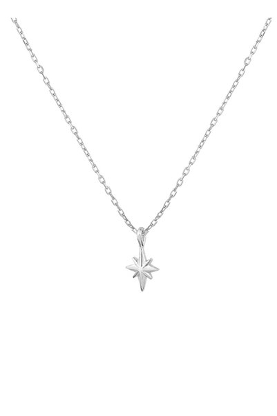 Rhodium Plated over Sterling Silver Pole Star Necklace