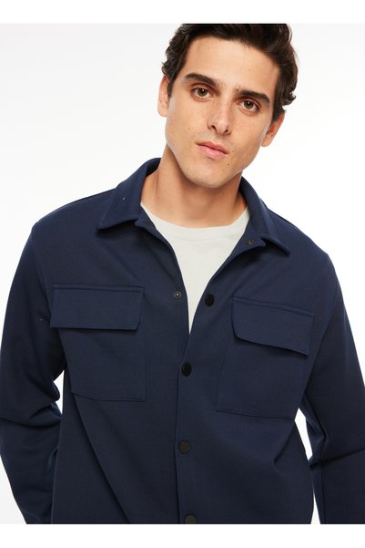 Relaxed Shirt Collar Plain Navy Blue Men's Shirt F3Wm-Gml134