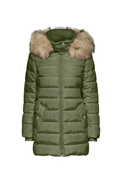Green Women's Coat ONLNEWCAMILLA QUILT FUR HOOD COAT C