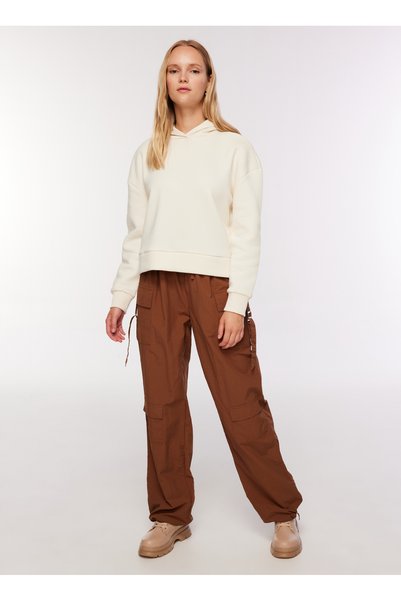 Elastic Waist Loose Fit Brown Women's Trousers F3Wl-Pnt23