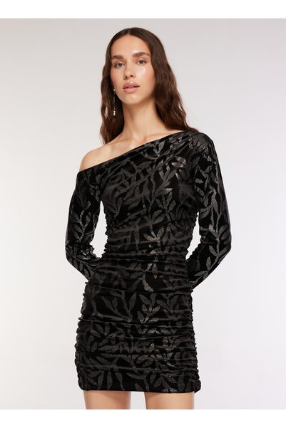 One Shoulder Neck Trock Black Mini Women's Dress F3Wl-Elb15