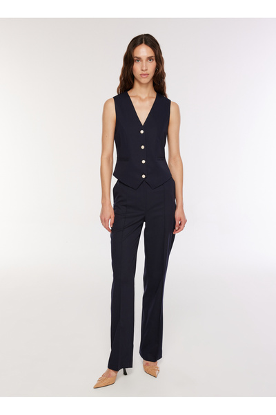 High Waist Draped Navy Blue Women's Trousers F3Wl-Pnt1