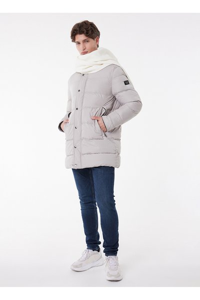 Stand Collar Regular Fit Off-White Men's Puffer Jacket L222360