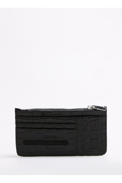 Black Men's Leather Card Holder FRK 311 CROCO