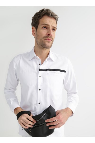 Relaxed Shirt Collar Printed White Men's Shirt E-Norvec
