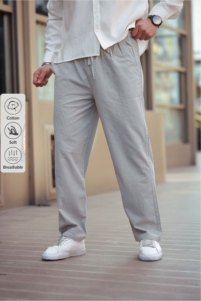 Men's Linen Loose-Fit Trousers Gray