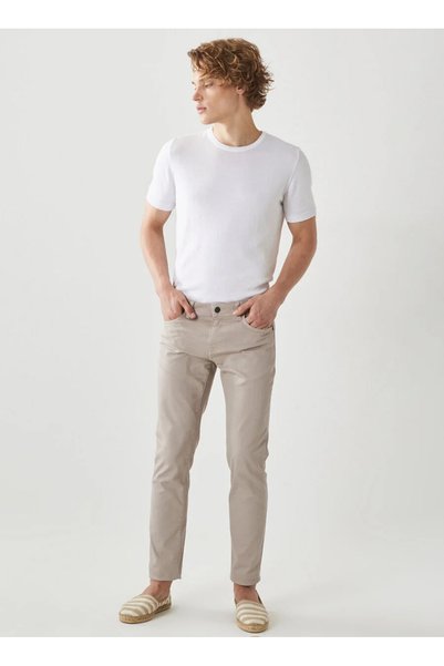 Normal Waist Narrow Leg Slim Fit Stone Men's Trousers 4A1400000101
