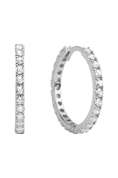 Rhodium Plated Zircon Stone Hoop Earrings on Silver